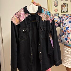 Vintage Black and Pink Jean Jacket
